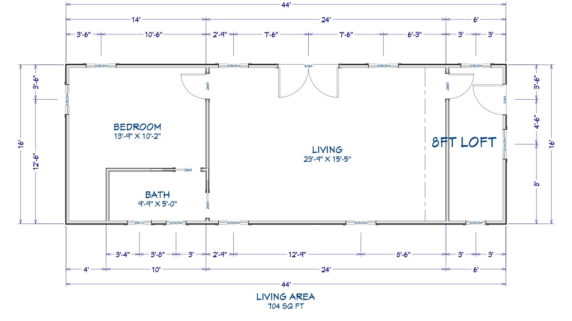 Floor plan for 16x44 Cabin Shell