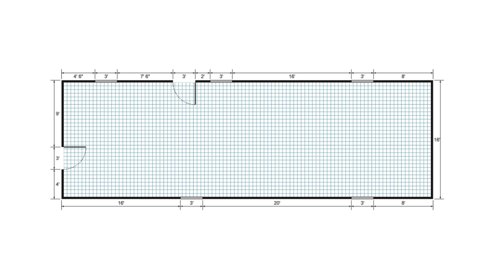 Floor plan for 16x50 Gable Shed