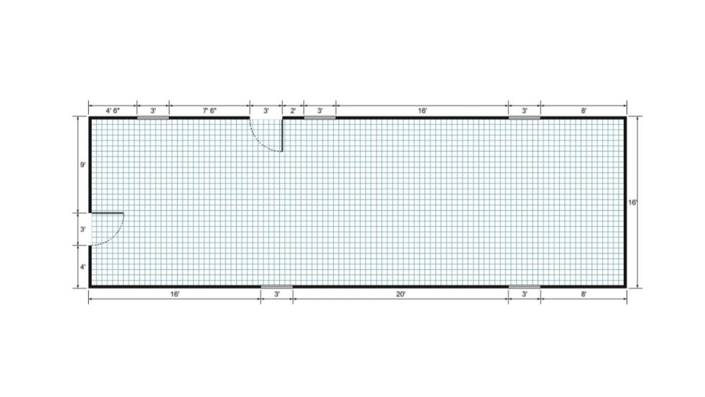Floor plan for 16x50 Gable Shed