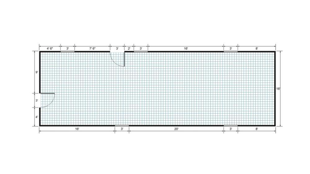 Floor plan for 16x50 Gable Shed