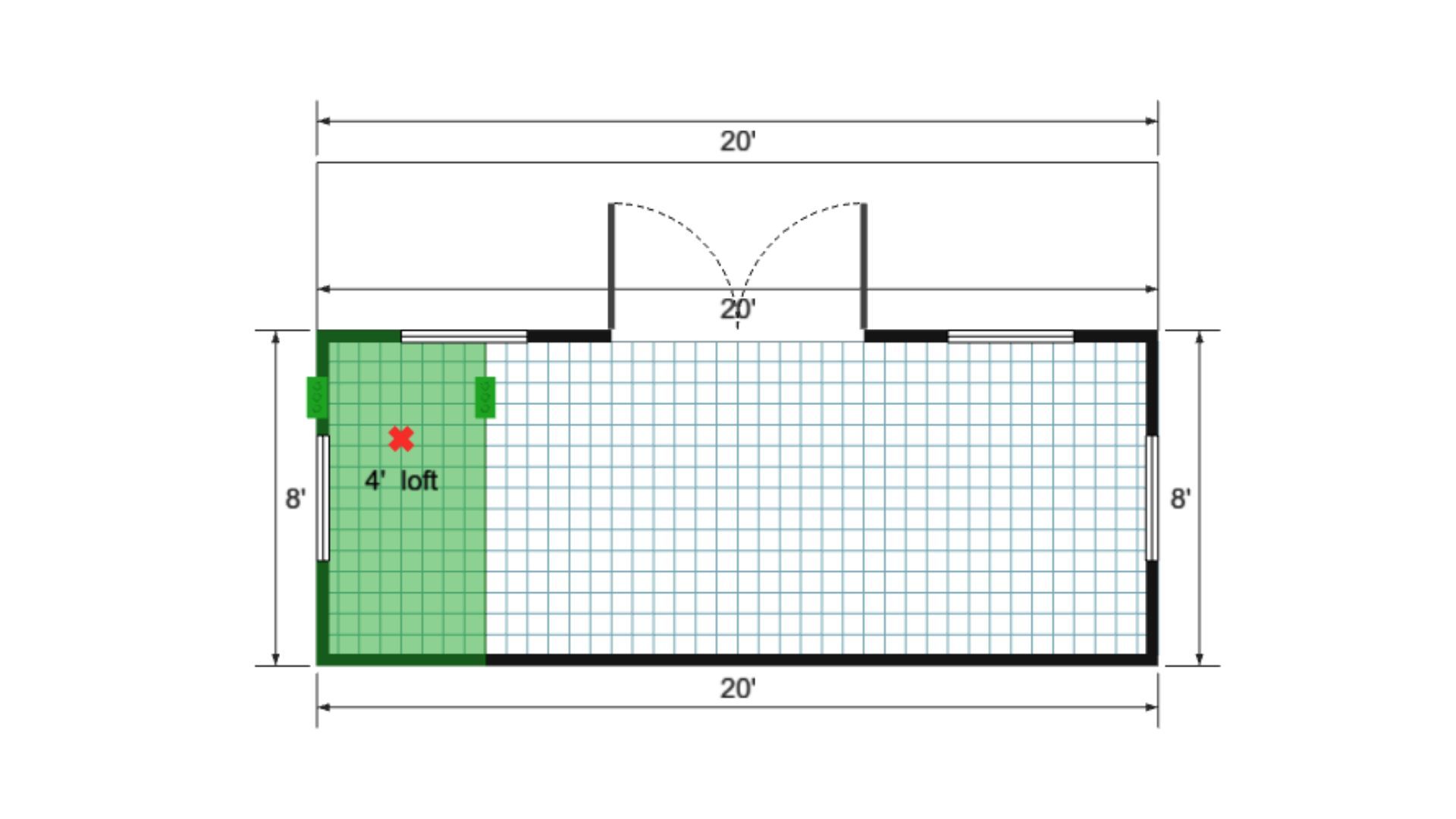 Floor plan for 8x20 Gable Shed