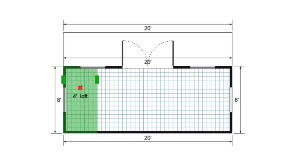 Floor plan for 12x20 Premier Shed With Cottage Porch