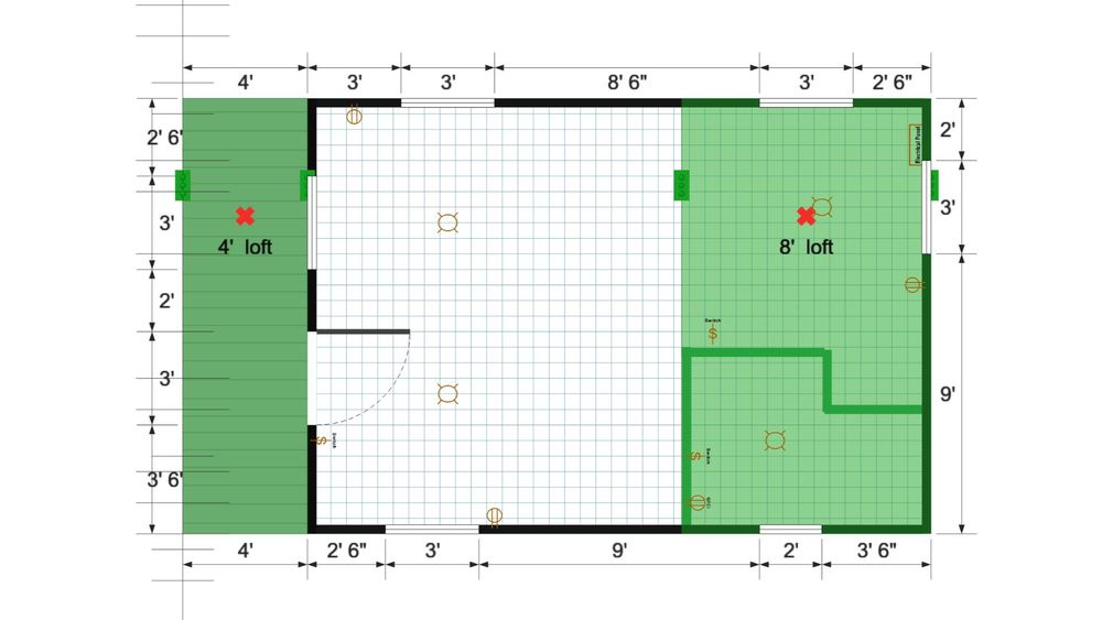 Floor plan for 14x24 Lofted Cabin Shell