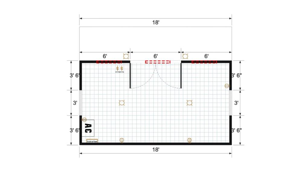 Floor plan for 14x18 Single Slope Cottage