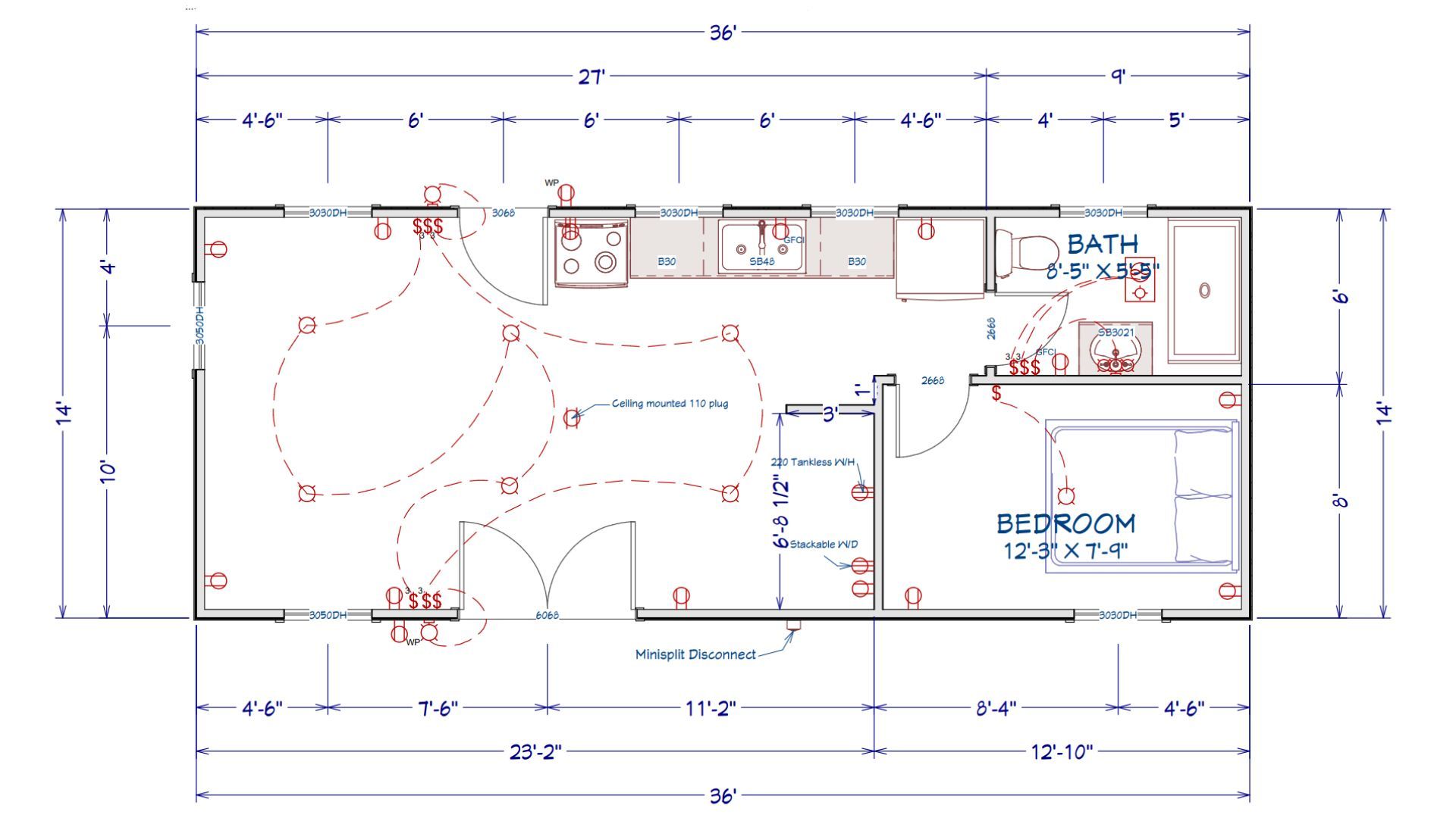 Floor plan for 18x36 Single Slope Cottage