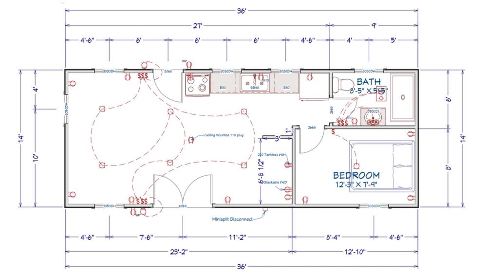 Floor plan for 18x36 Single Slope Cottage