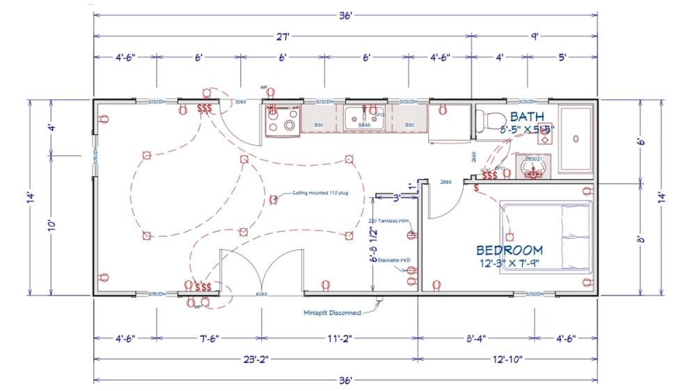 Floor plan for 18x36 Single Slope Cottage