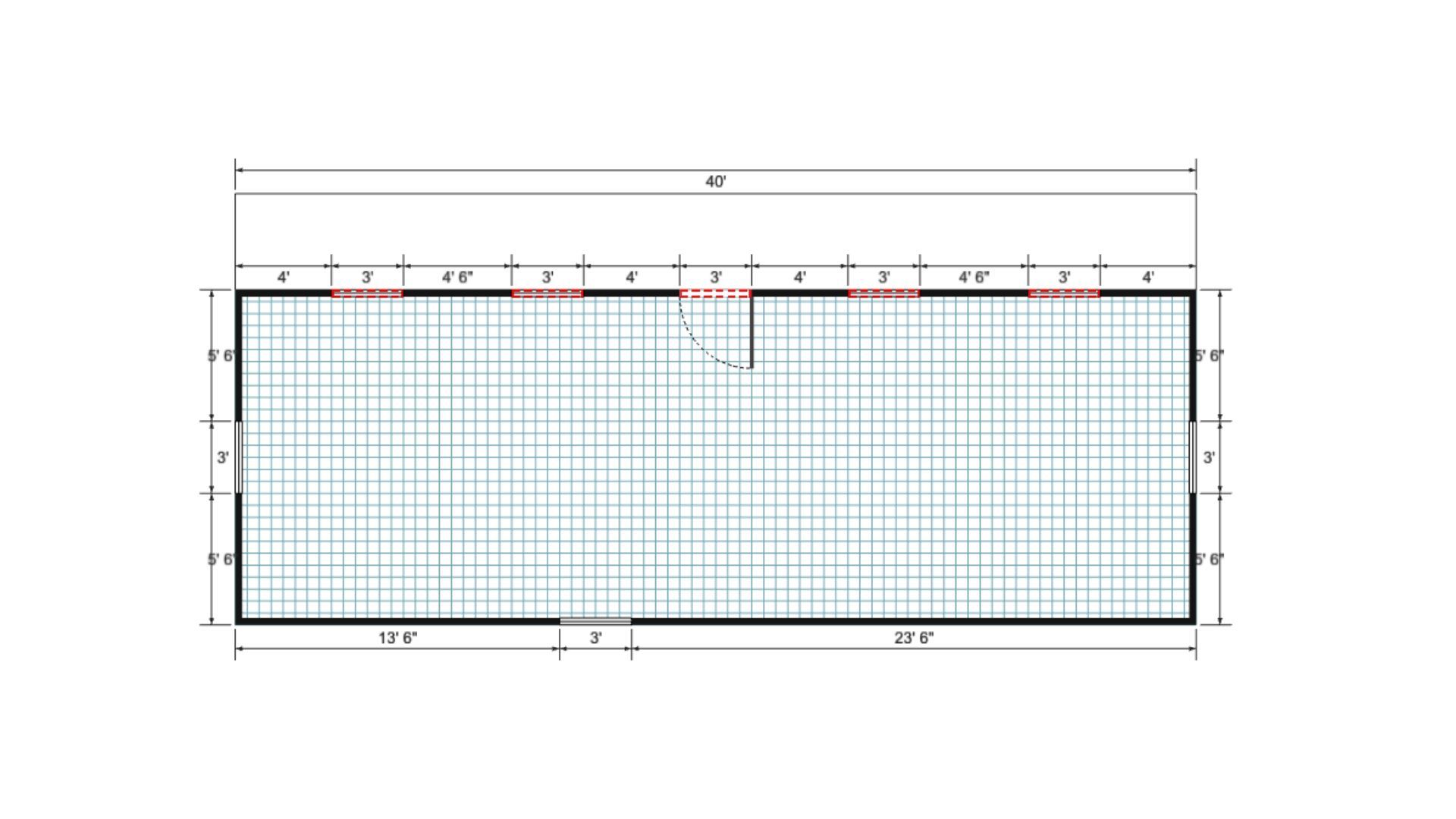 Floor plan for 18x40 Single Slope