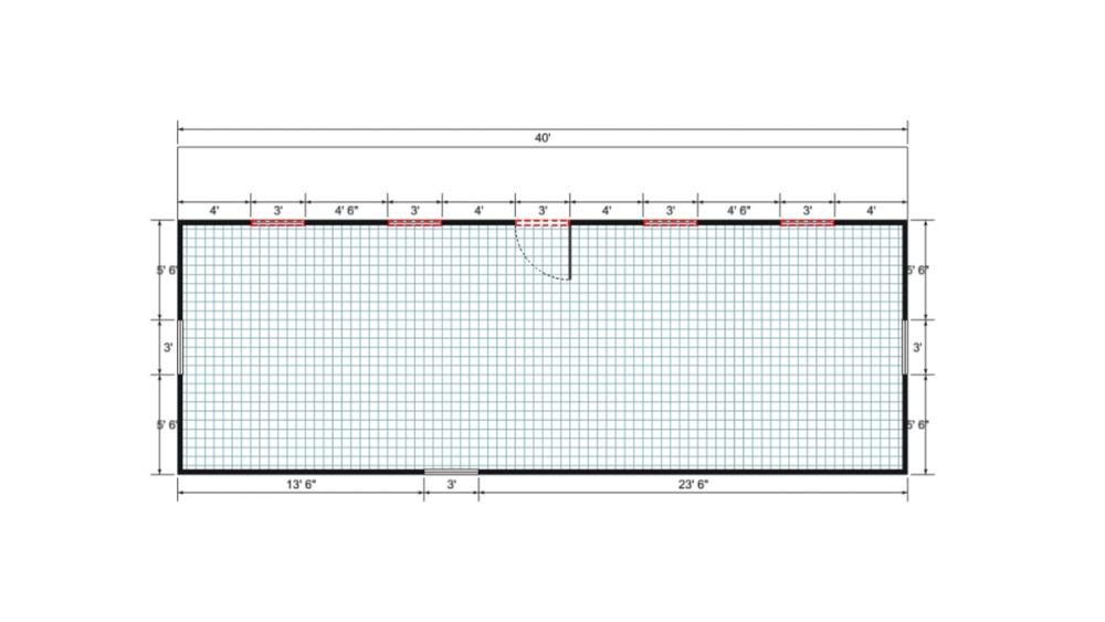 Floor plan for 18x40 Single Slope
