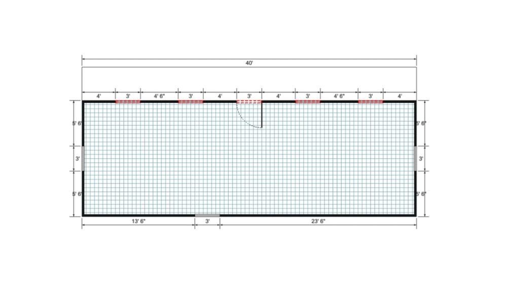 Floor plan for 18x40 Single Slope