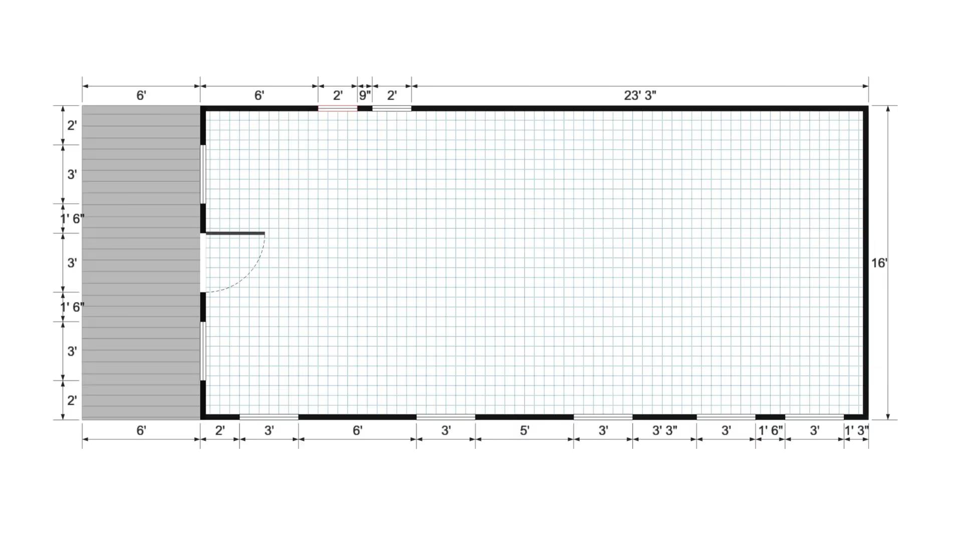 Floor plan for 16x40 Gable Cabinette