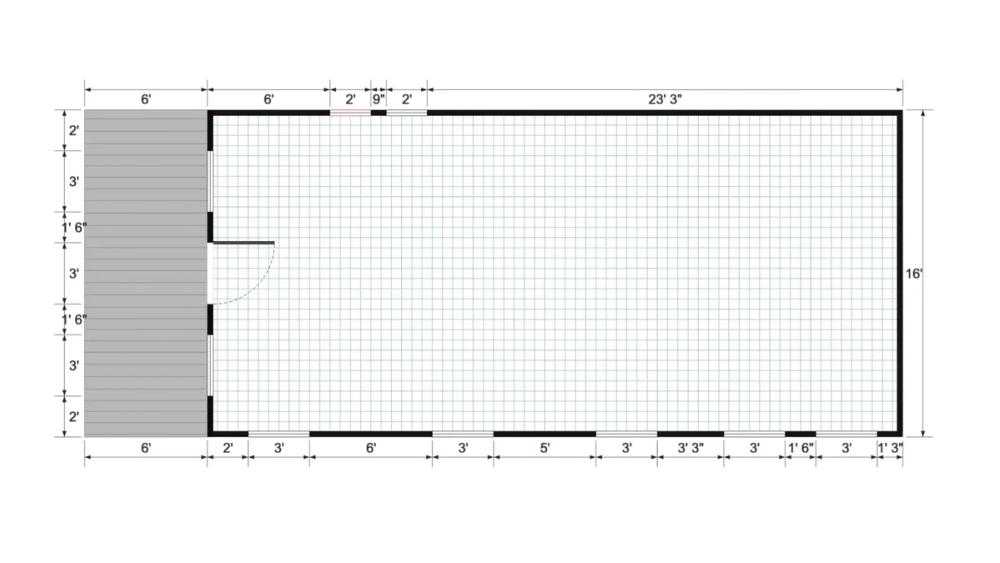 Floor plan for 16x40 Gable Cabinette