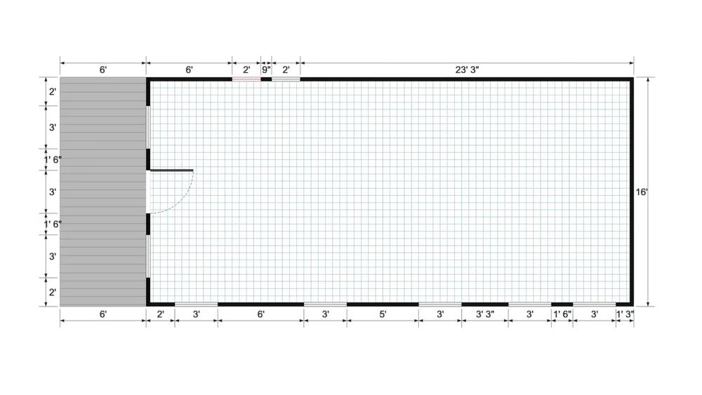 Floor plan for 16x40 Gable Cabinette