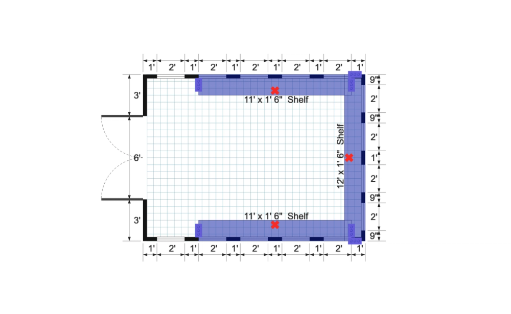 Floor plan for 12x16 Gable Greenhouse with Poly Roof & Window Walls