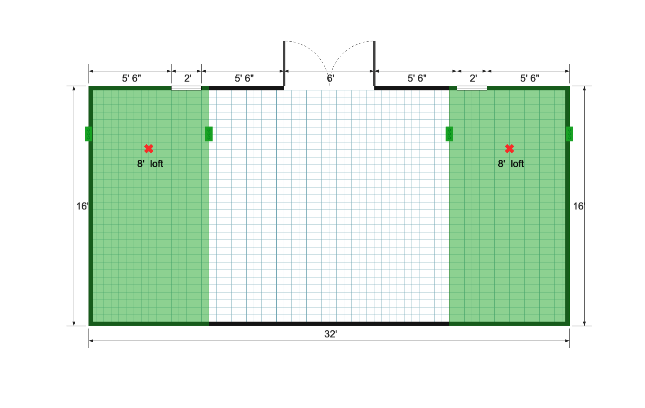 Side-Entry Premier Barn 16×32 floor plan