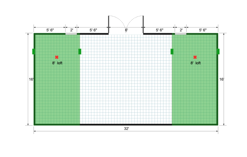 Side-Entry Premier Barn 16×32 floor plan