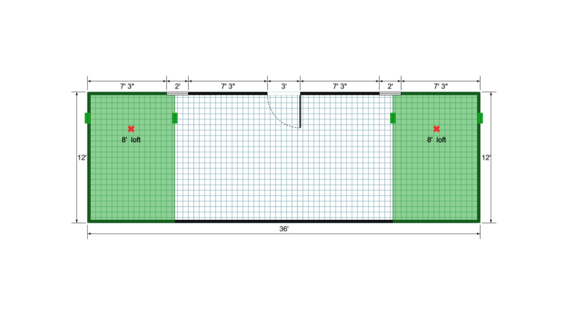 Floor plan for 12x36 Lofted Barn