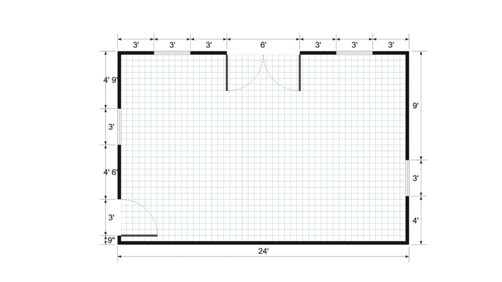 Floor plan for 16x24 Cabin Shell