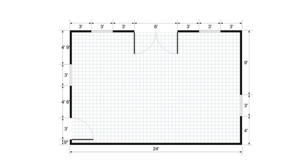Floor plan for 16x24 Cabin Shell