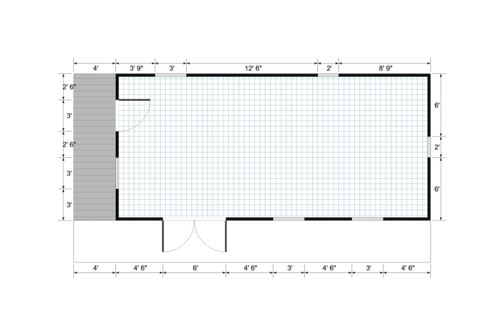 Floor plan for 14x34 Cabin Shell With L-Shaped Porch