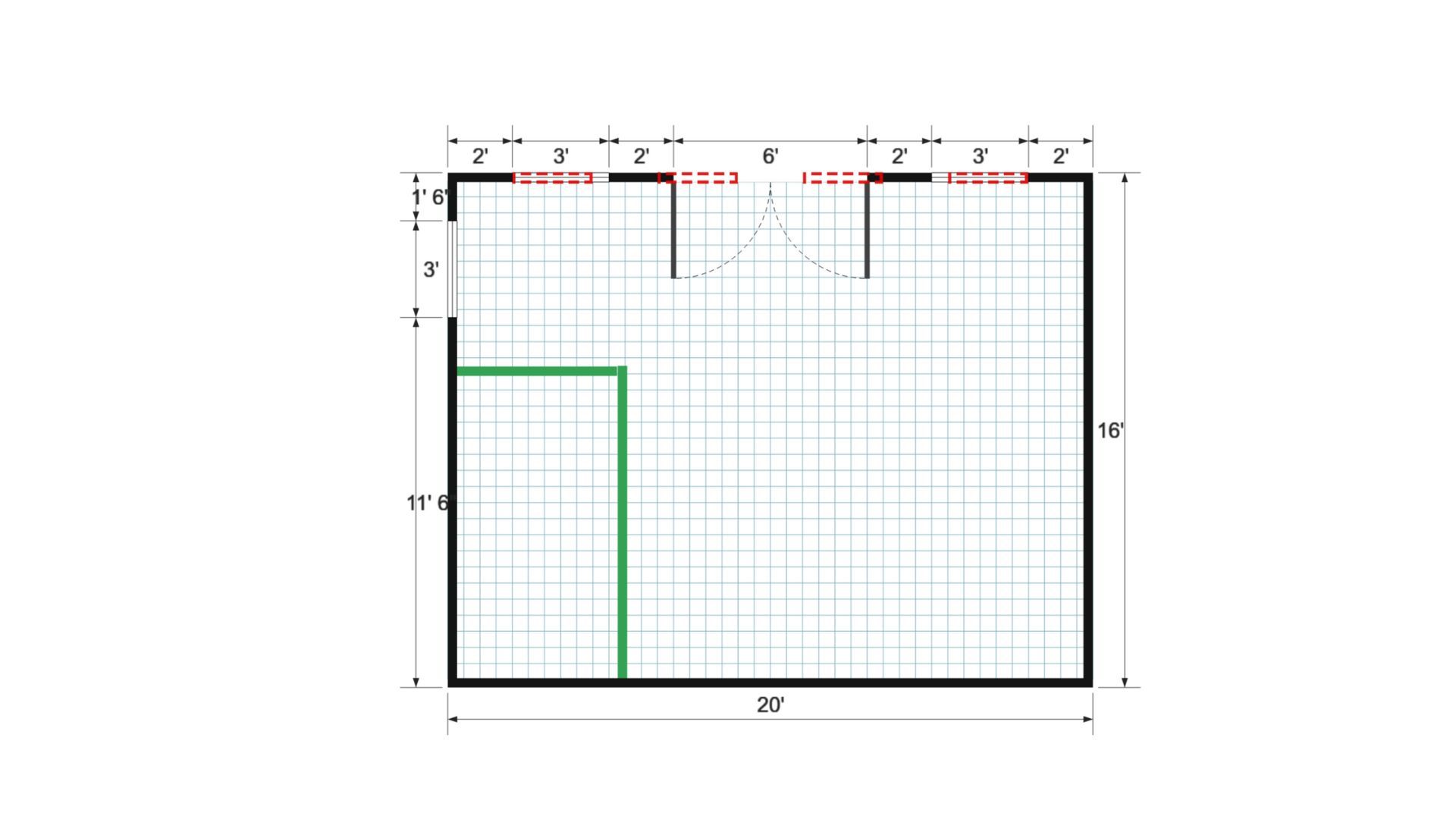 Floor plan for 16x20 Single Slope