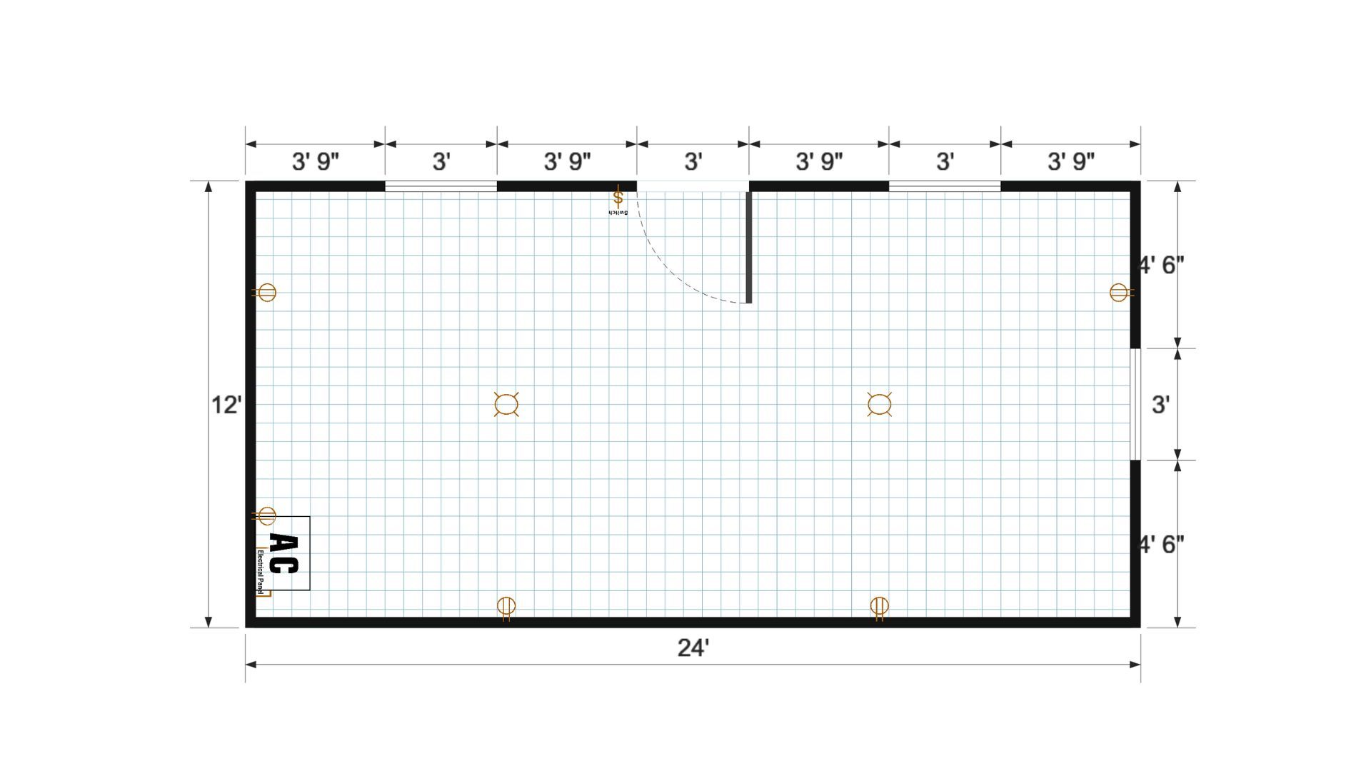Floor plan for 12x24 Finished Gable Shed