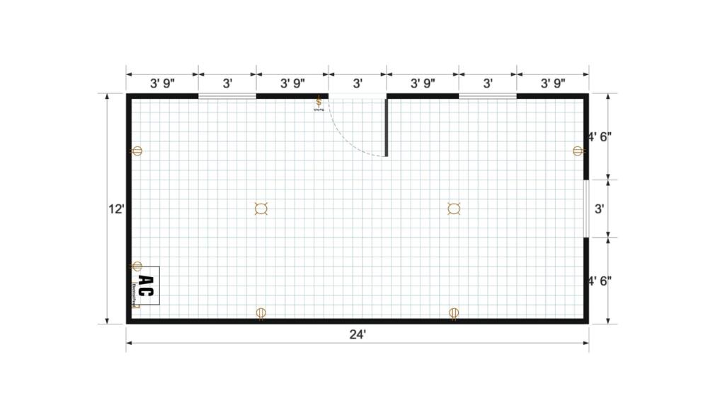 Floor plan for 12x24 Finished Gable Shed