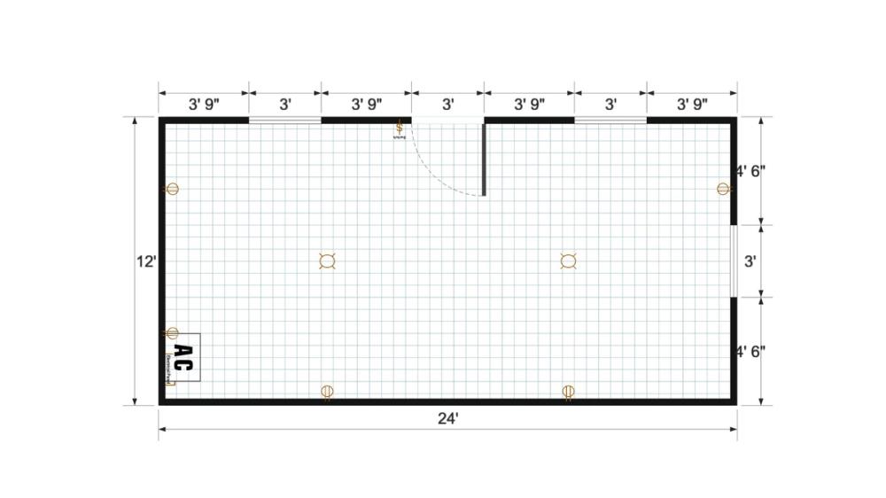 Floor plan for 12x24 Finished Gable Shed