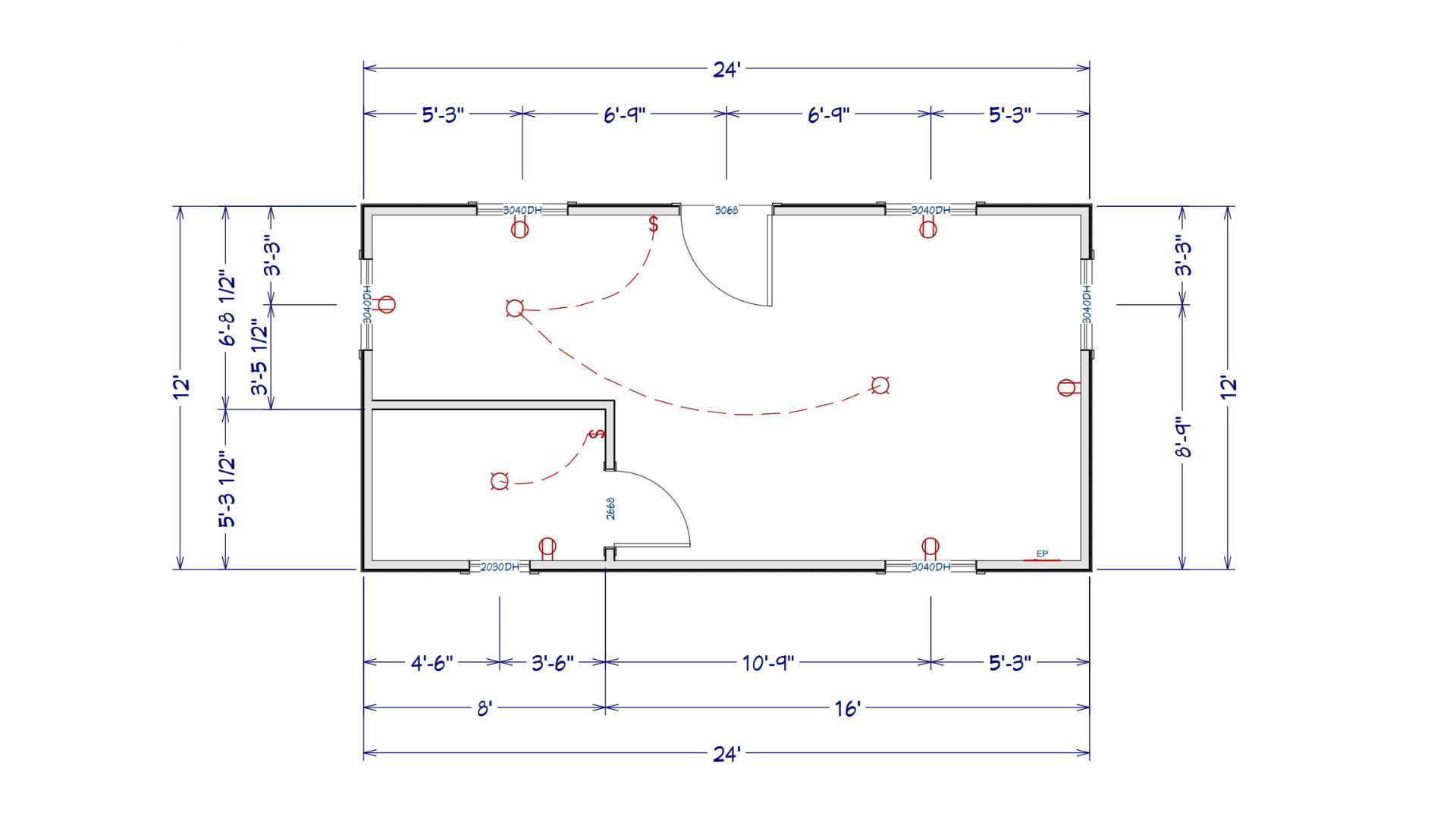 Floor plan for 16x24 Cottage Single Slope