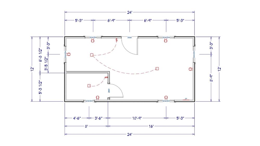 Floor plan for 16x24 Cottage Single Slope