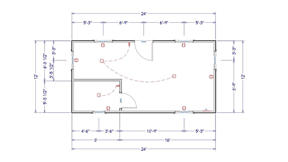Floor plan for 16x24 Cottage Single Slope