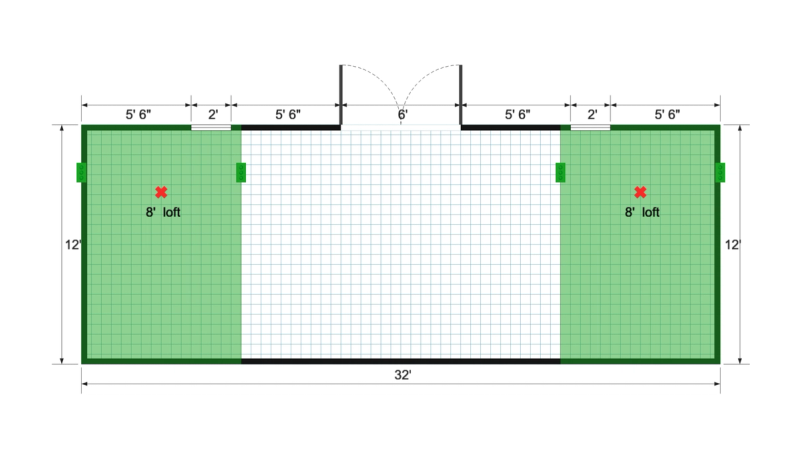 Side-Entry Premier Barn 12×32 floor plan