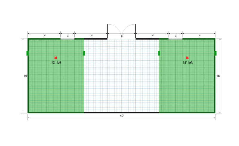 Side-Entry Premier Barn 16×40 floor plan