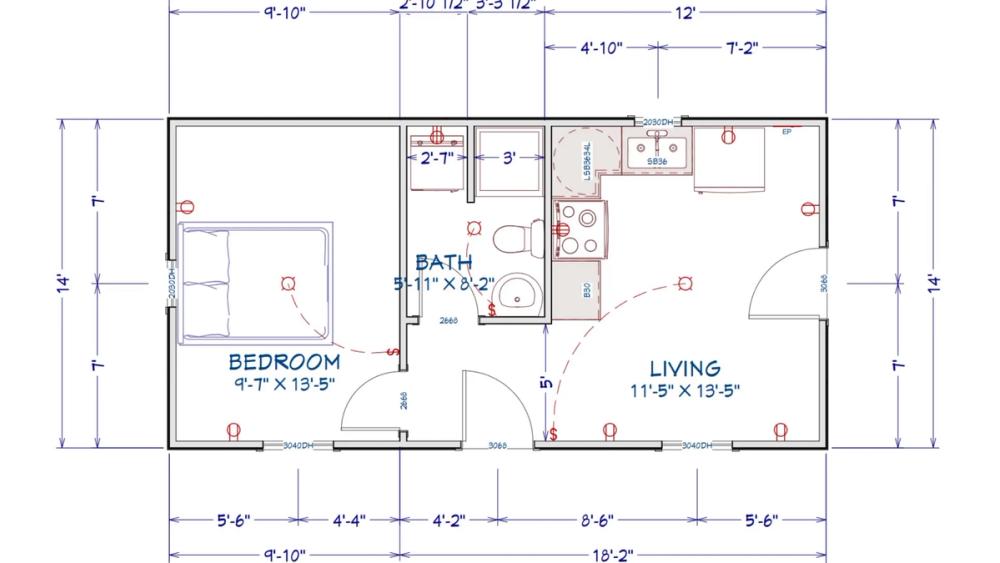 Floor plan for 18x28 Single Slope Cottage
