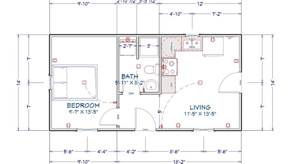 Floor plan for 18x28 Single Slope Cottage