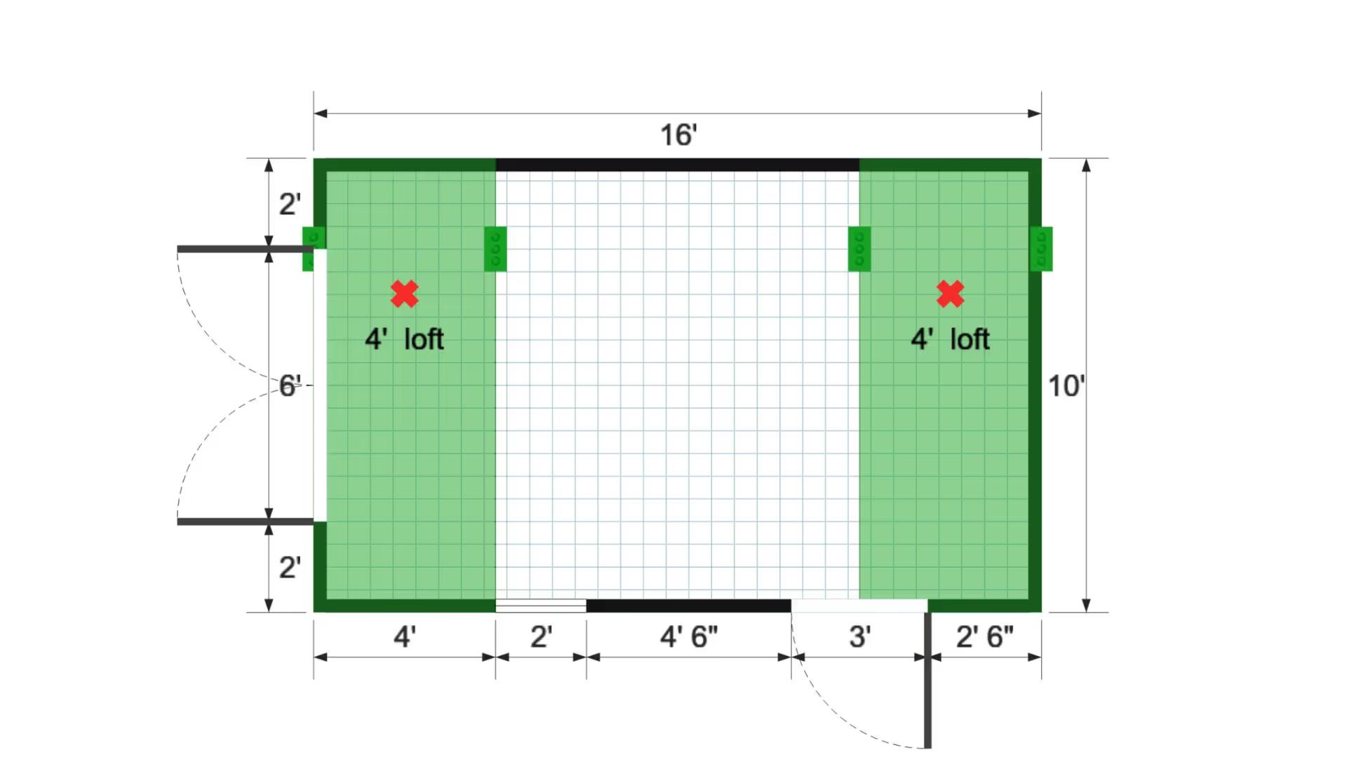 Floor plan for 10x16 Standard Lofted Barn
