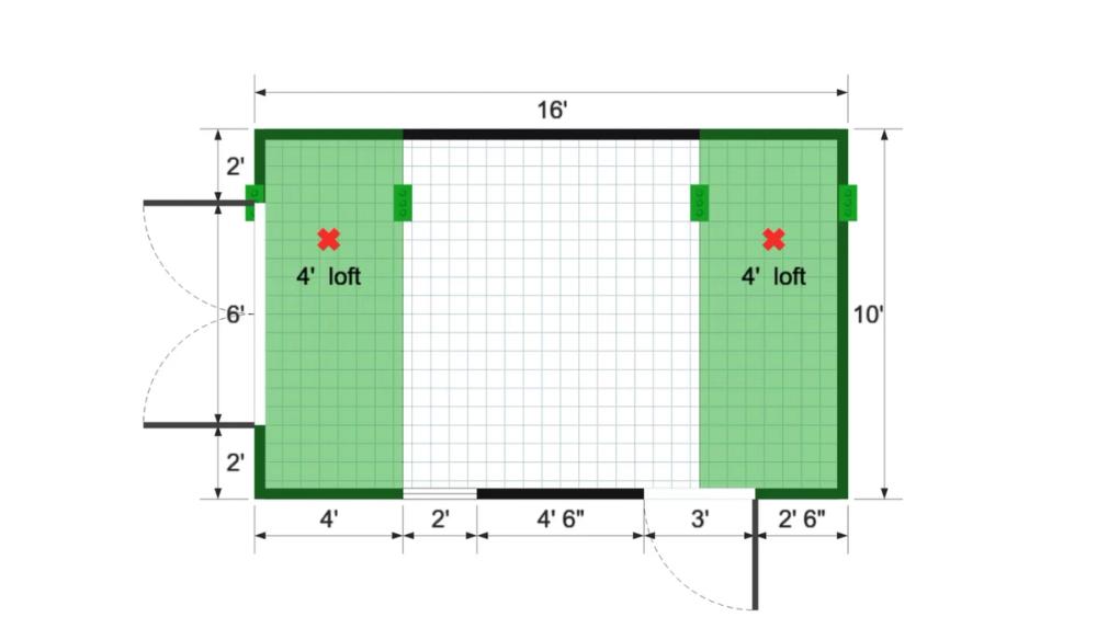 Floor plan for 10x16 Standard Lofted Barn