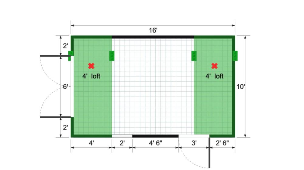 Floor plan for 10x16 Standard Lofted Barn