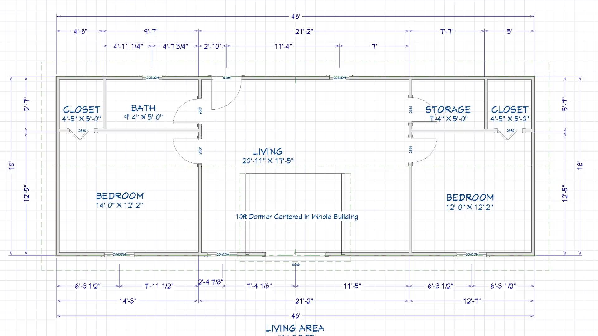 Floor plan for 18x48 Cabin Shell