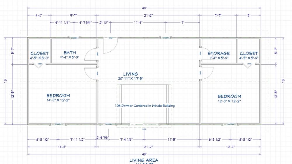 Floor plan for 18x48 Cabin Shell