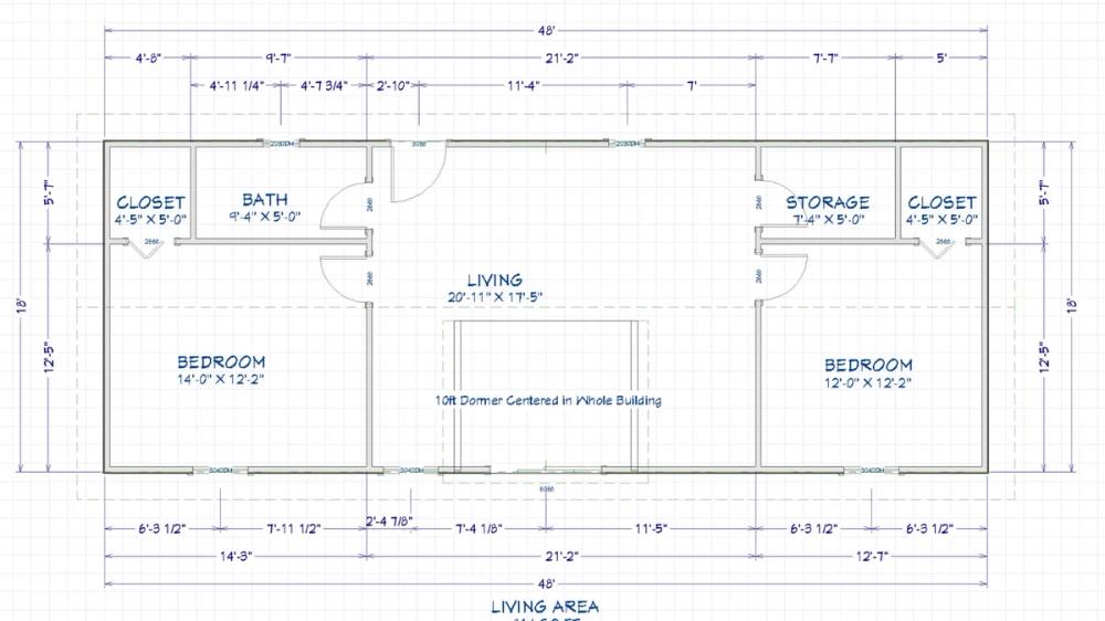 Floor plan for 18x48 Cabin Shell