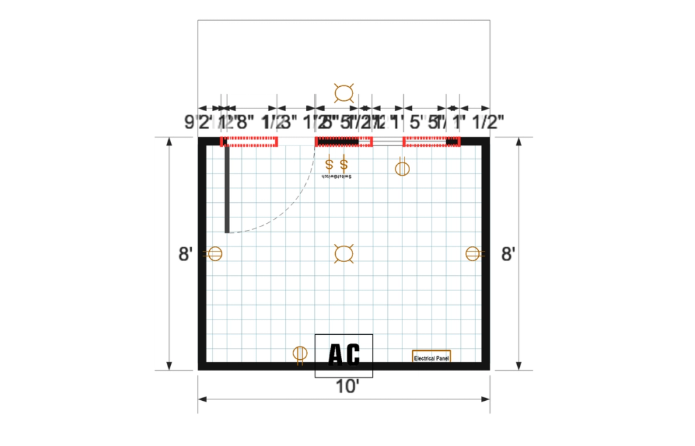 Floor plan for 8x10 Single Slope Cabin Shell with Finished Interior & A/C