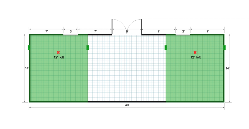 Side-Entry Premier Barn 14×40 floor plan