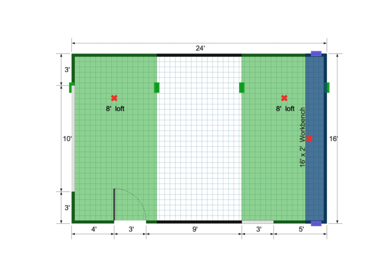Barn Garage Shed 16×24 floor plan