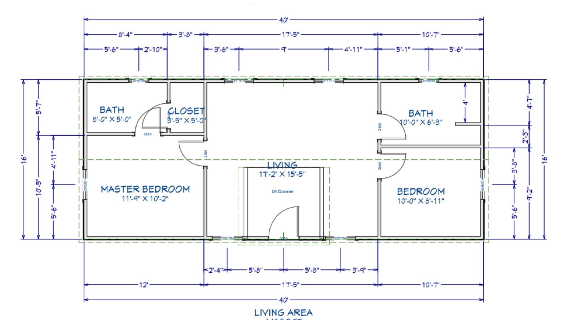 Floor plan for 16x40 Cabin Shell