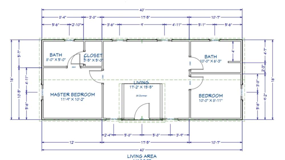 Floor plan for 16x40 Cabin Shell
