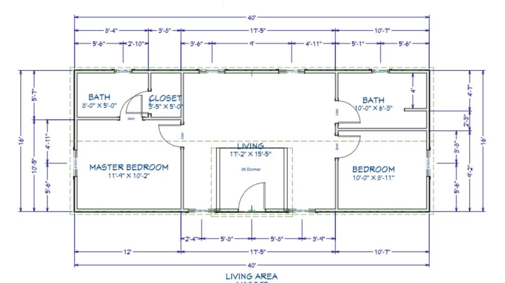 Floor plan for 16x40 Cabin Shell