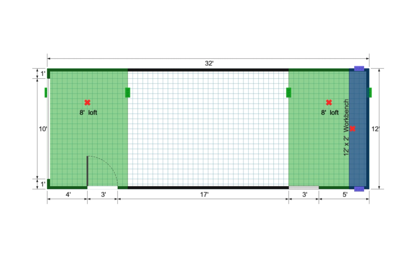 Barn Garage Shed 12×32 floor plan