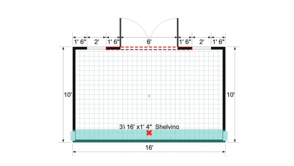 Floor plan for 10x16 Gable Shed
