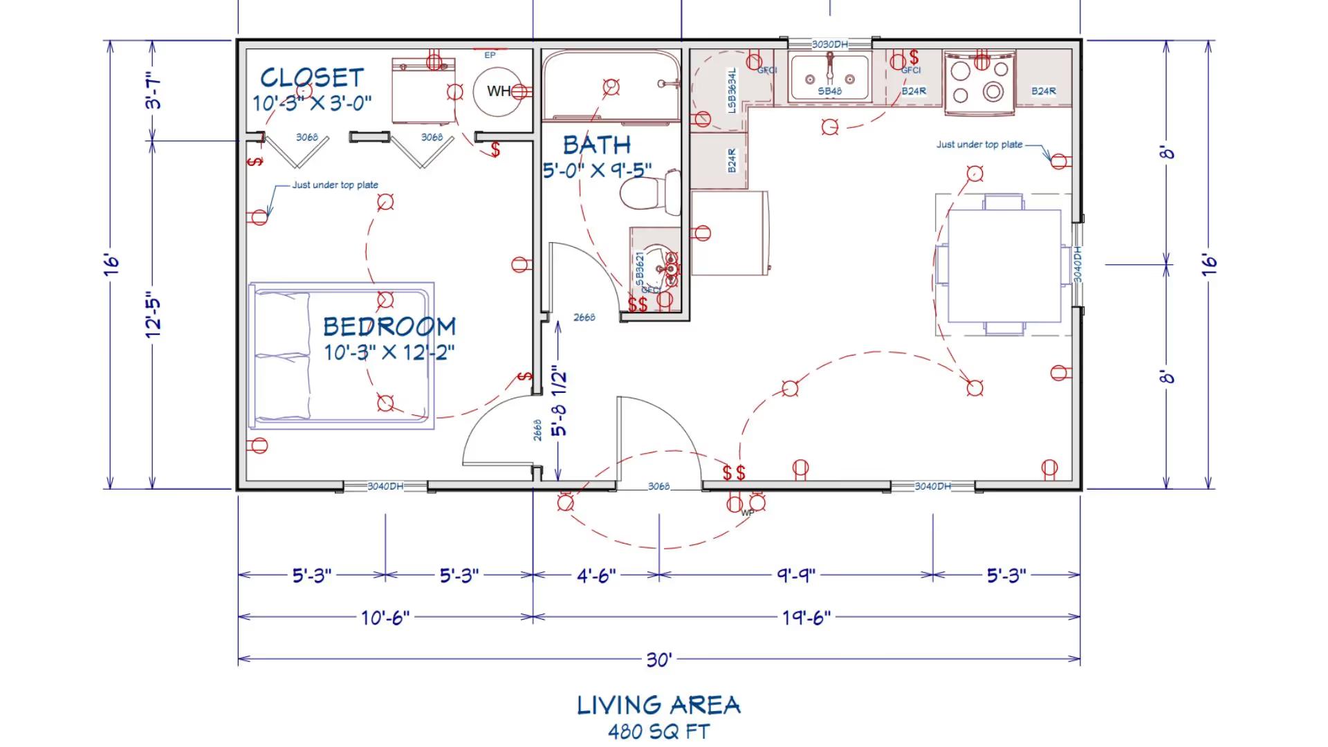 Floor plan for 16x30 Cabin Shell